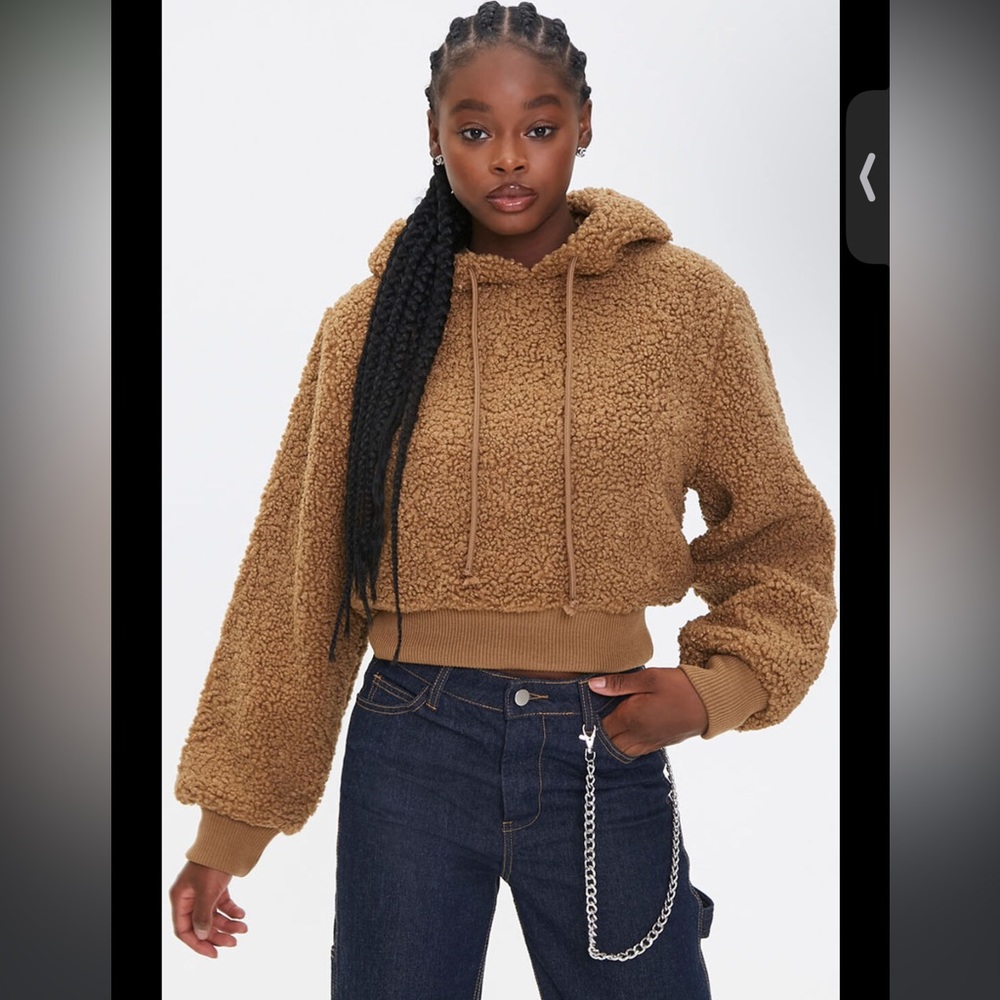 Forever 21 faux shearling hoodie camel brown never worn
